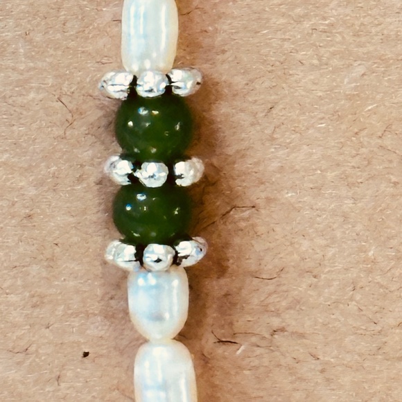 Stainless Steel Dangle Earrings Genuine Freshwater Pearls & Green Jade Hand Made - Picture 9 of 12